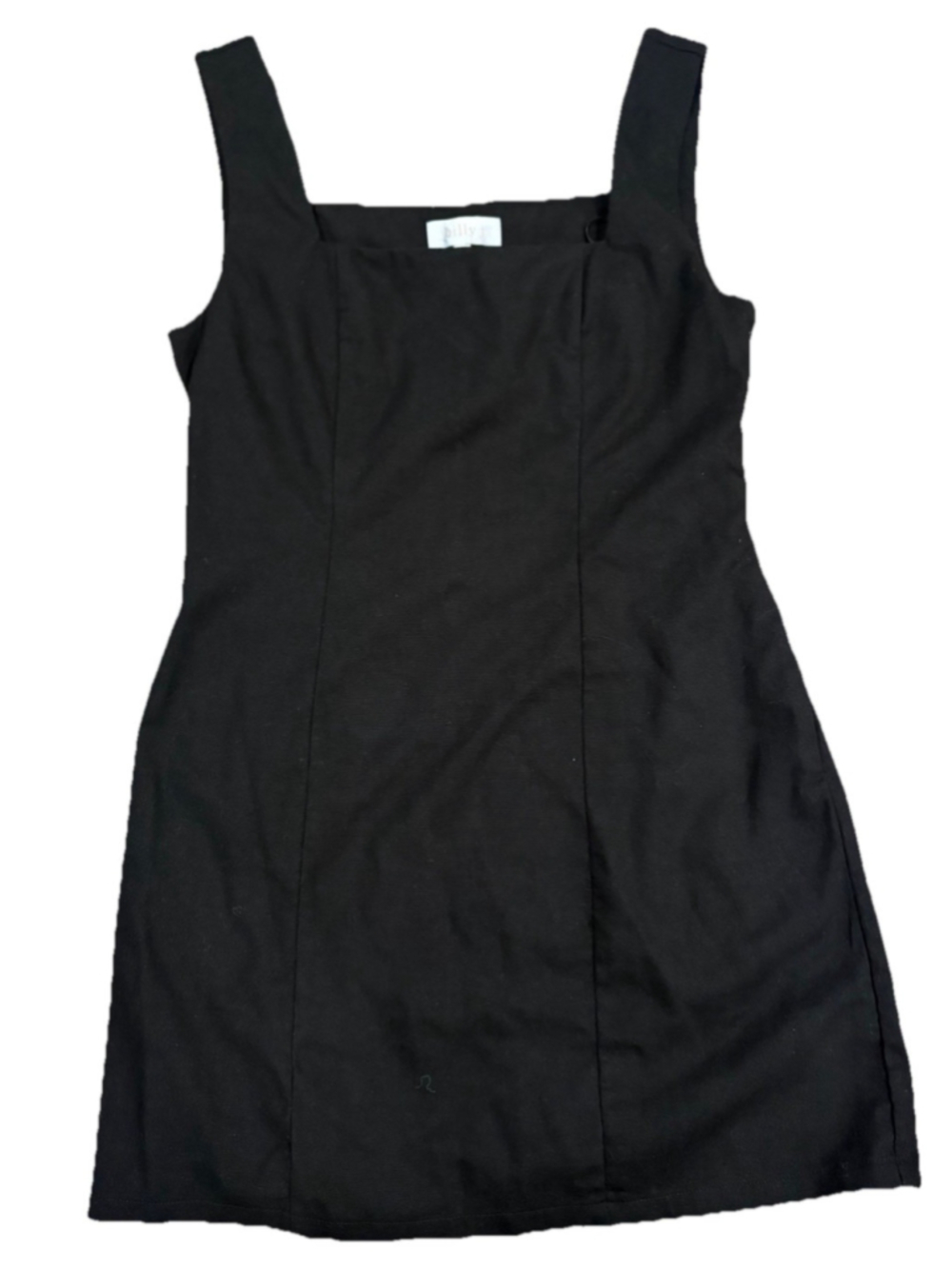 Billy J Black Mini Dress siz 8 Womens Square Neck Linen Minimalist Summer K1